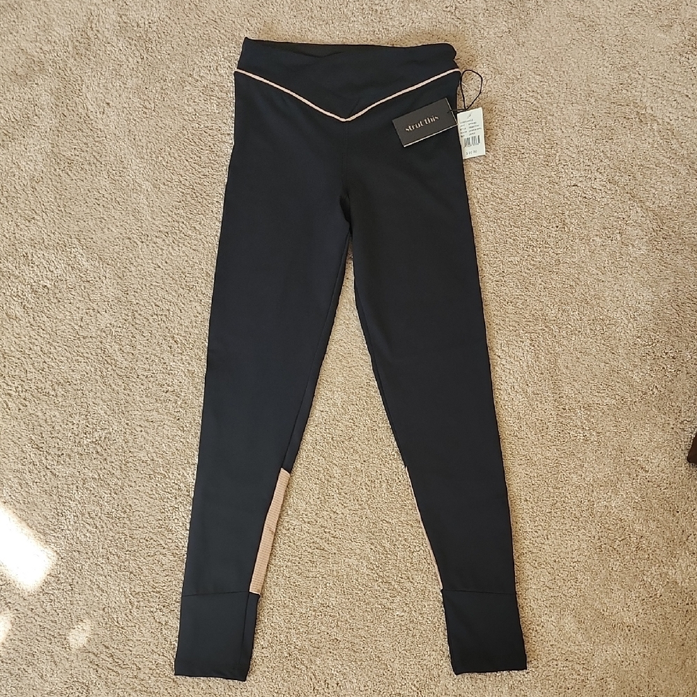 Yoga Black Leggings with Tan Accents